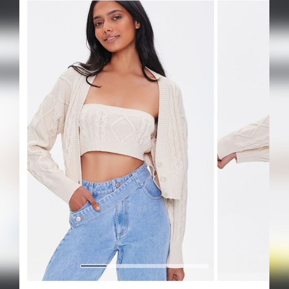 Forever 21 Beige Cable Knit Tube Top And Sweater Set M - Picture 8 of 10